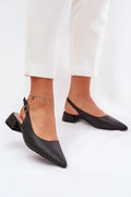 Sandales à talons bas carrés élégantes pour femmes, cuir texturé, pointe fine, bride ajustable, style moderne, noir, confort maximal, occasion多种