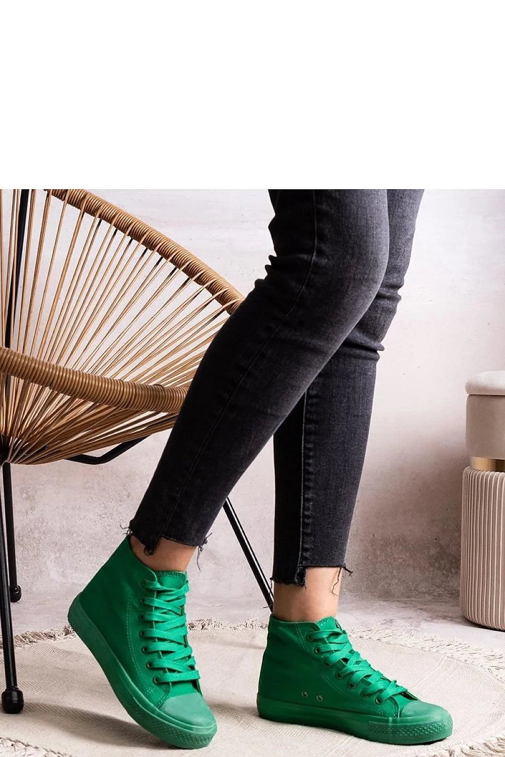 Baskets montantes femmes vert vif style décontracté moderne textile synthétique semelle caoutchouc haute durabilité