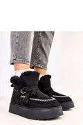 bottes fourrées franges suédine écoresponsable noire plateforme 4cm crantée semelle antidérapante doublure chaude slipon facile enfiler cosy hivernal