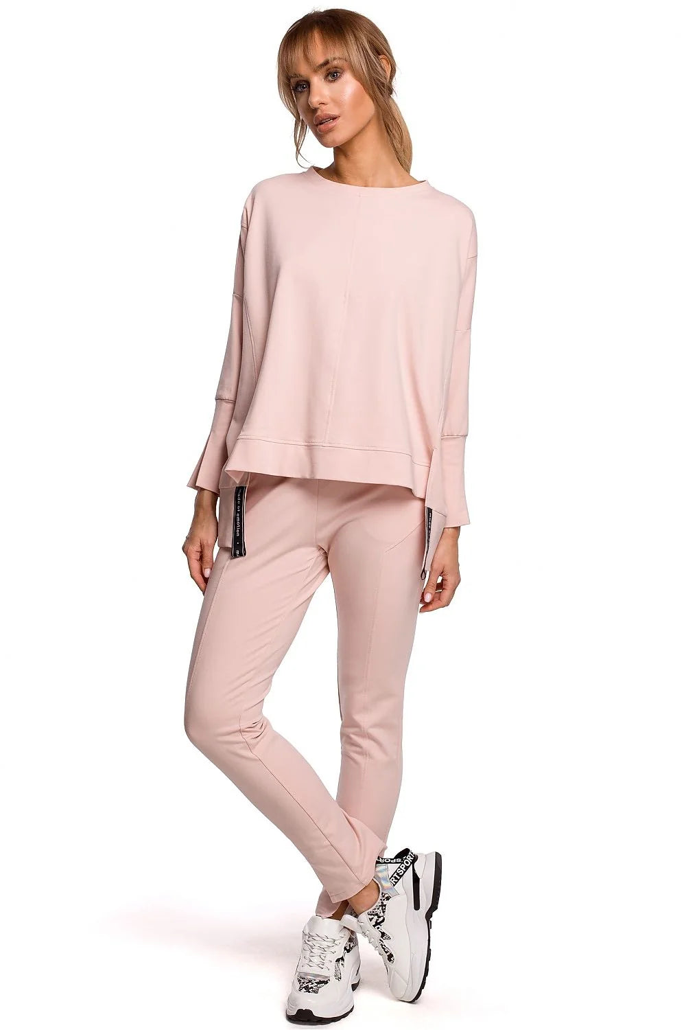 Sweatshirt ample coton noir moderne confortable manches longues fentes poignets pour femme décontractée élégante