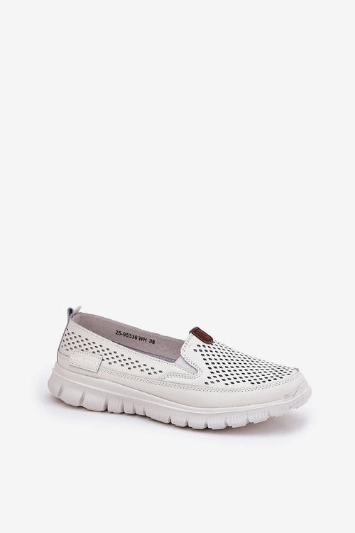 ballerines féminines vinceza similicuir blanc ajouré losanges perforées slipon contrastées marron goussets élastiques semelle crantée amortissante
