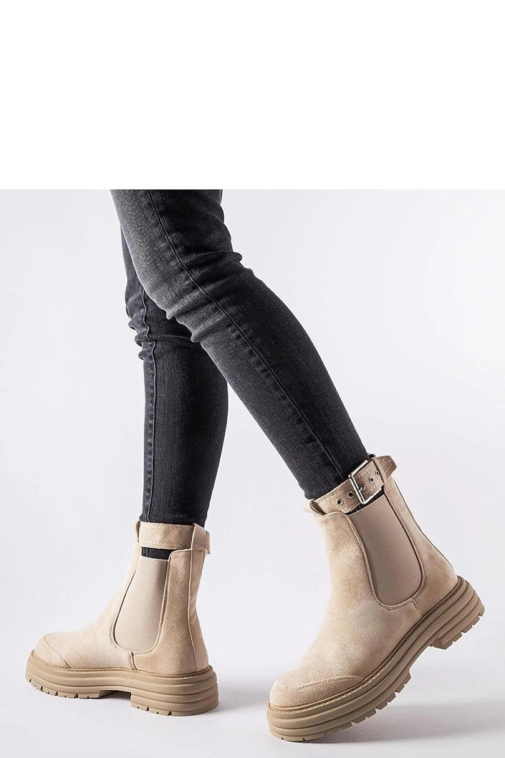 Bottes Abela pour femmes cuir suédé beige clair Chelsea style élastique latéral sangle réglable occasionnels