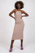 Robe midi ajustée couleur nude coton élasthanne bretelles fines encolure carrée confort élégance summer dress mode féminine
