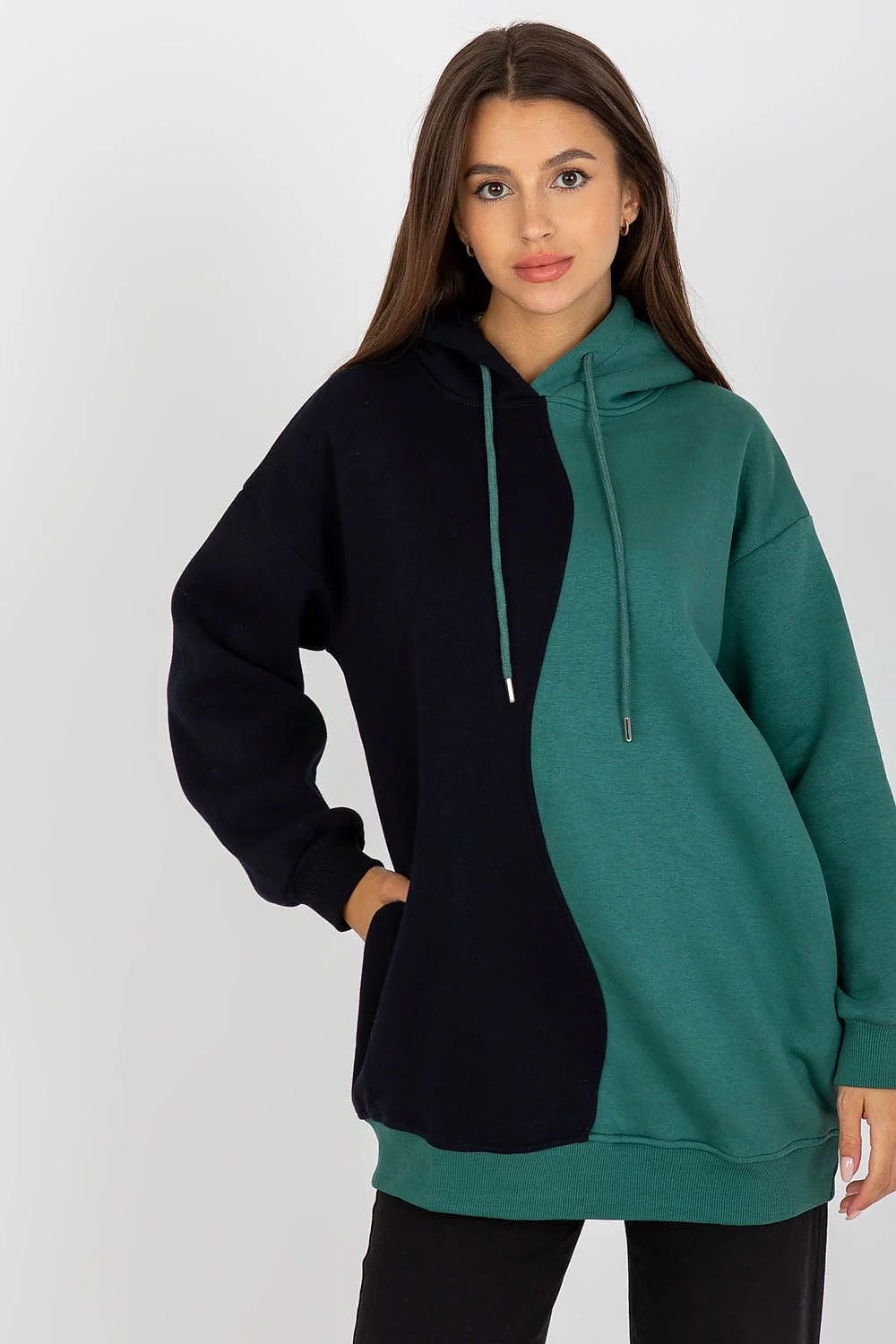 Sweatshirt Rue Paris bicolore femme manches longues capuche poches kangourou coton élasthanne moderne décontracté