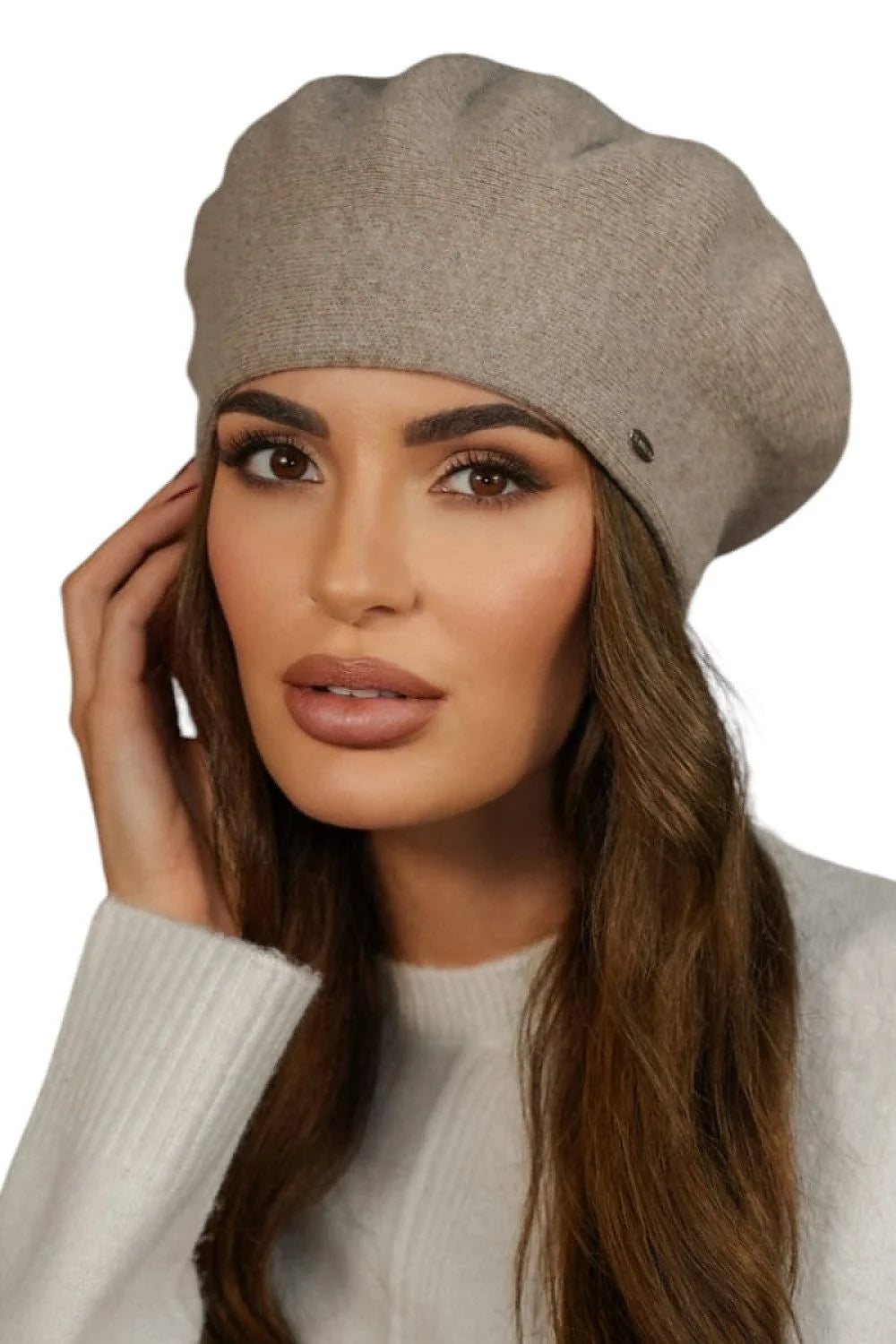 Béret Kamea hiver femme laine polyamide élégant beige foncé design classique ajustement parfait accessoire chic mode intemporel