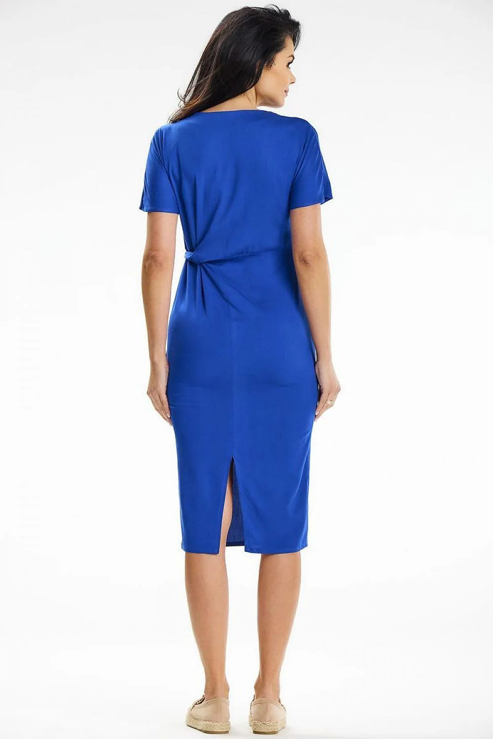 Robe de jour awama midi manches courtes encolure cœur asymétrique bleu vif femme occasion travail week-end