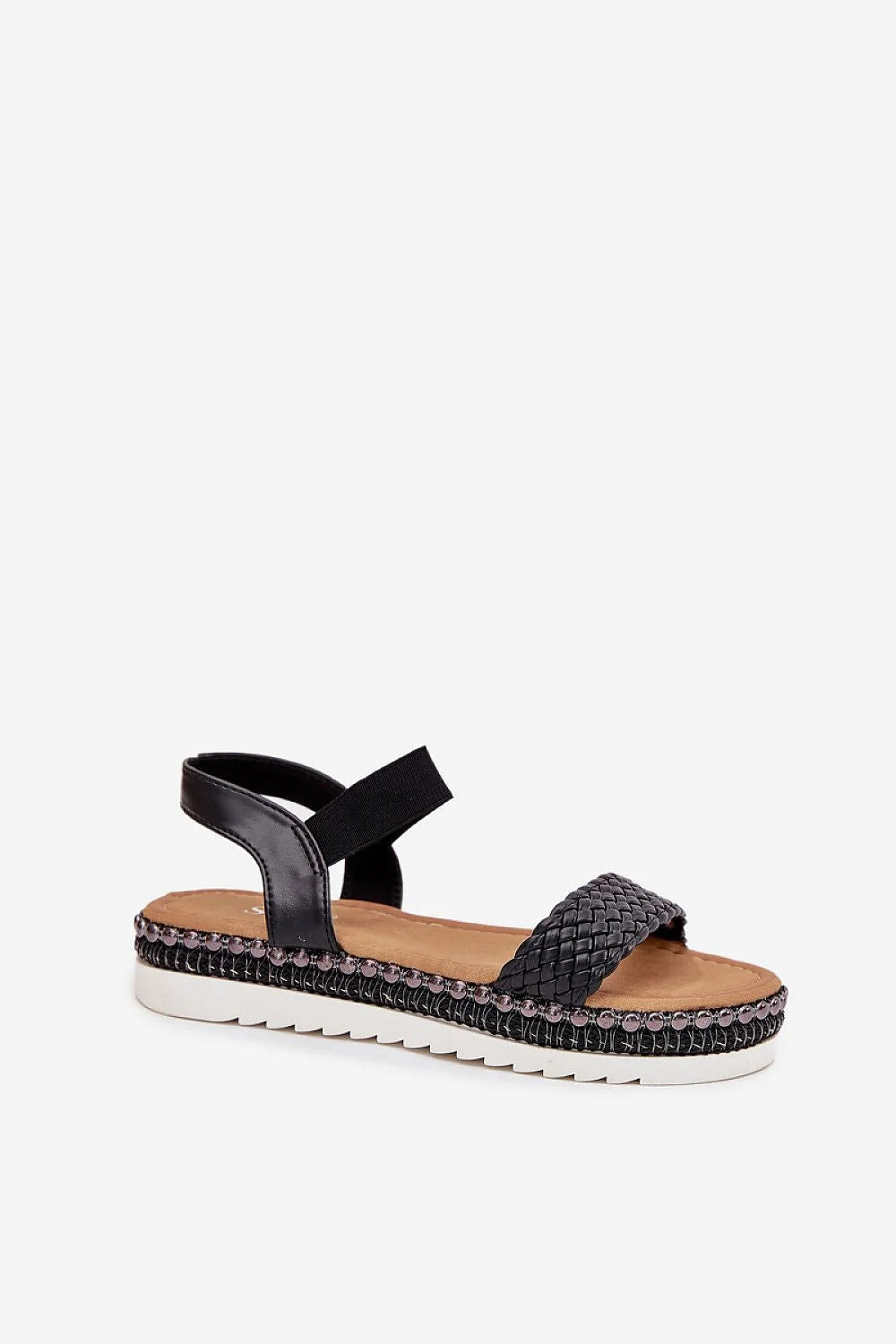 Sandales pour femmes design moderne élégant tressage noir blanc cuir artificiel plateforme 3cm été confort style casual-chic