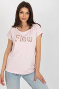 T-shirt Fancy pour femme court col rond manches courtes design moderne coupe ample coton élasthanne rose pâle