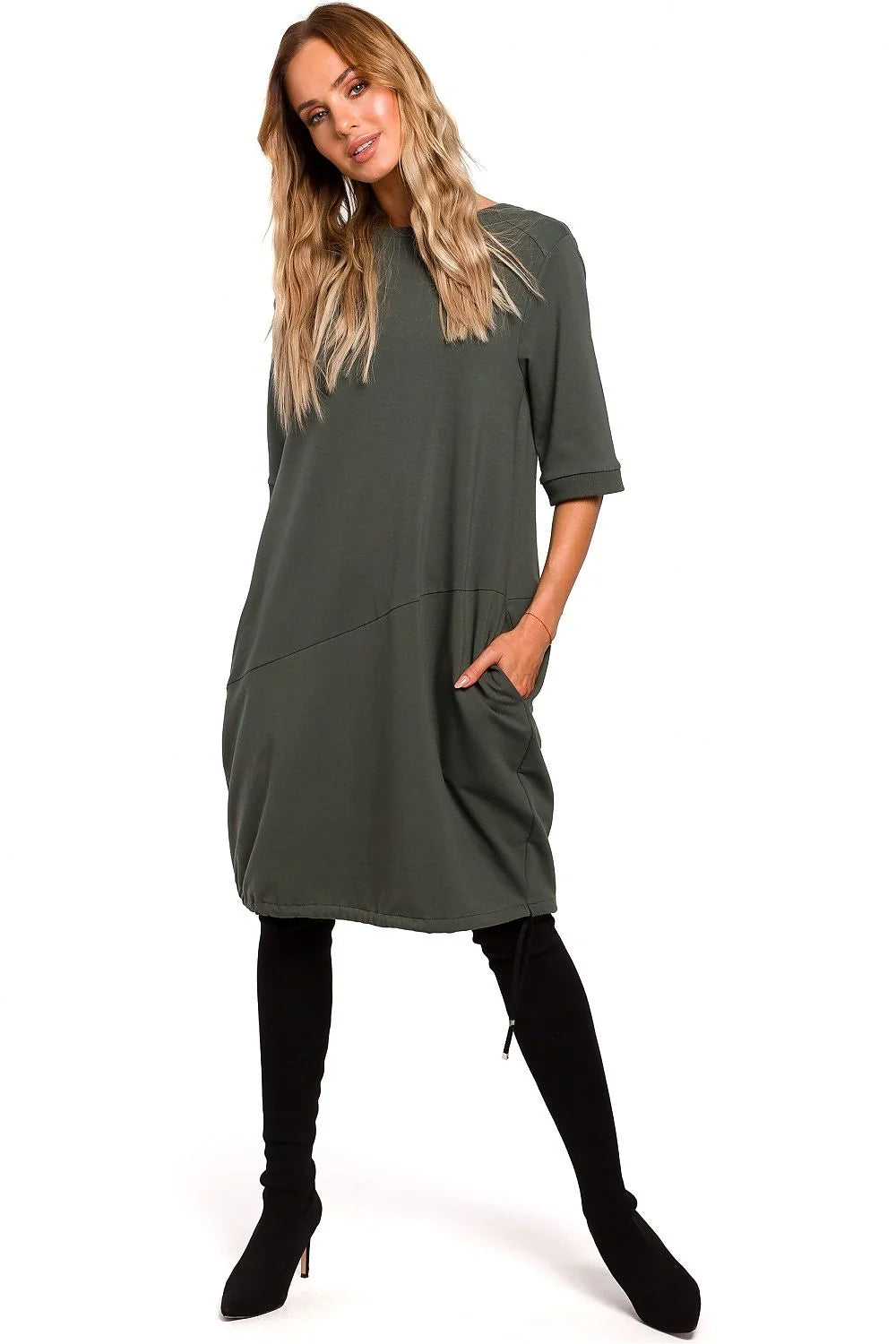 Robe mi-longue coton casual élégante marron camel confortable avec poches pour femmes modernes actives