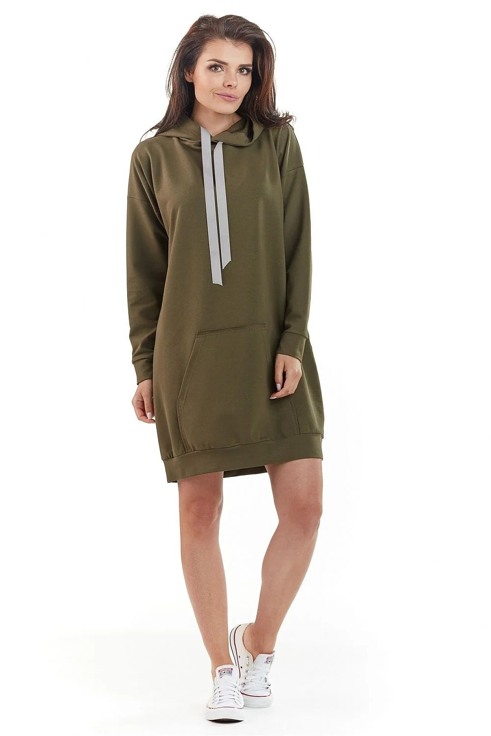 Sweatshirt femme polyester coton ample moderne kaki doux longue manches capuche style tendance moderne