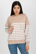 Sweatshirt Rue Paris pour femme manches longues capuche style décontracté motif rayé coton 95% elasthanne 5% Taille S M L