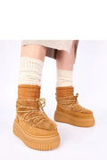 bottes neige femme camel suédine matelassée fausse fourrure lacets tressé plateforme épaisse semelle crantée caoutchouc isolation thermique antidérapante confort urbain