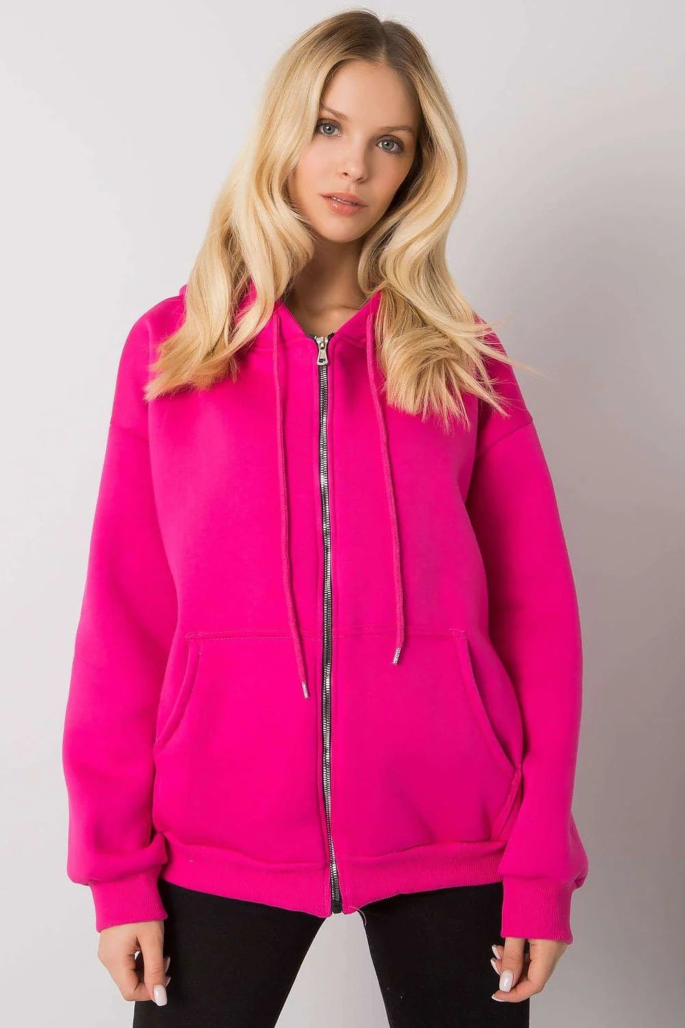 Sweat à capuche rose vif coton polyester coupe décontractée confortable poches kangourou occasions décontractées femmes