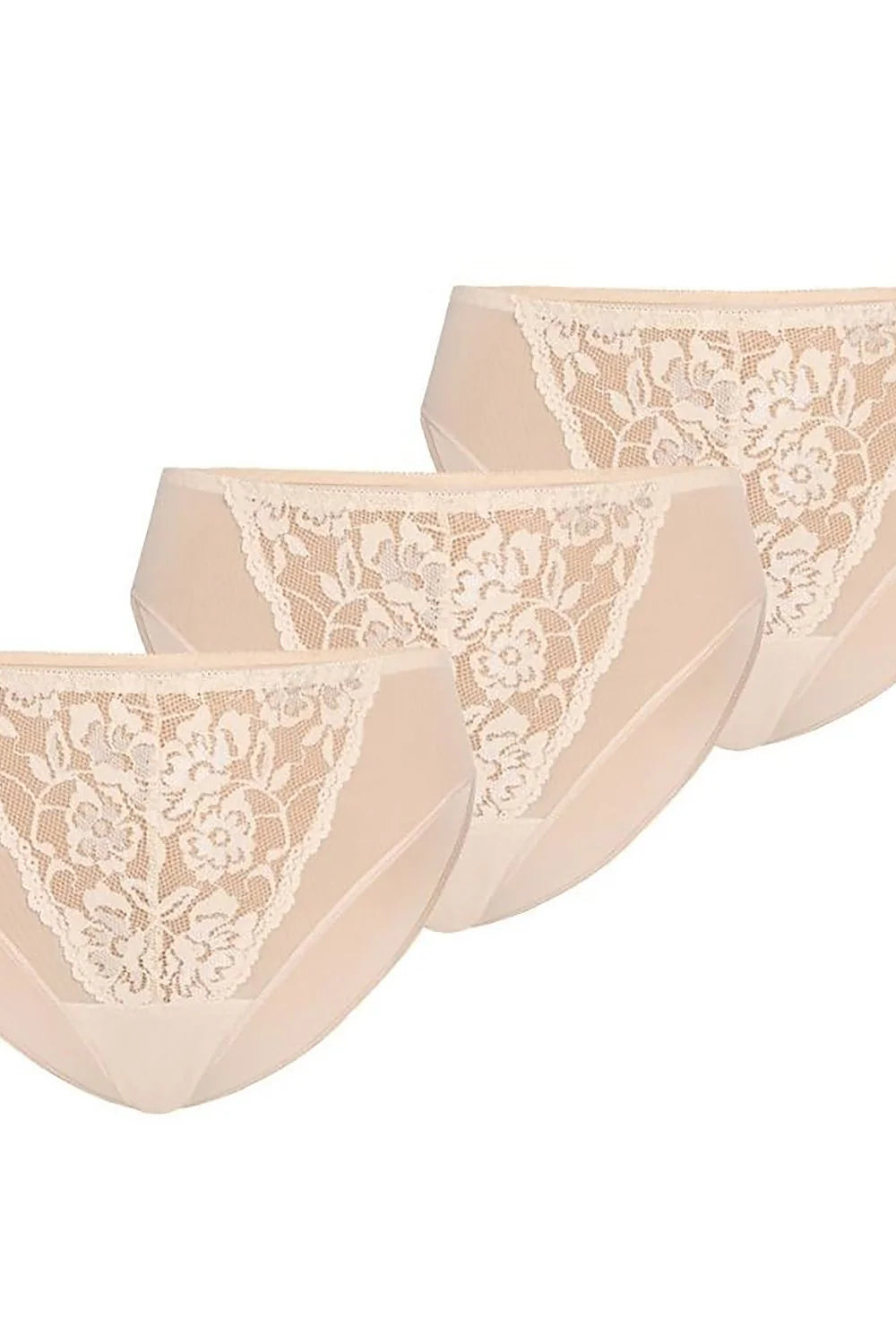 Ensemble de culottes féminines classiques en dentelle florale beige clair, confort élastique, style élégant, coupe moderne, idéal quotidien et occasions spéciales