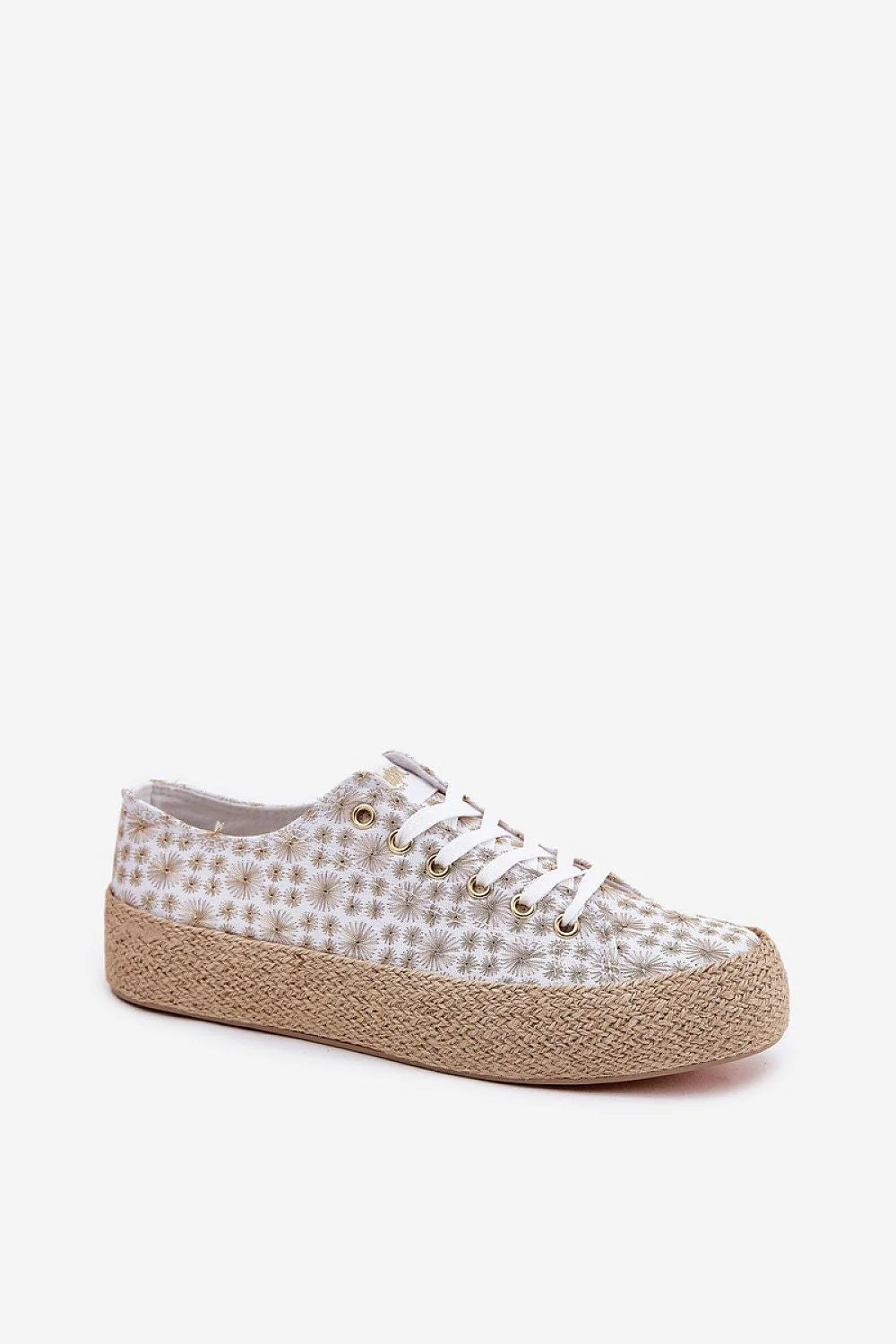 Baskets femme style bohème motif floral doré semelle jute confortable occasion quotidienne et vacances