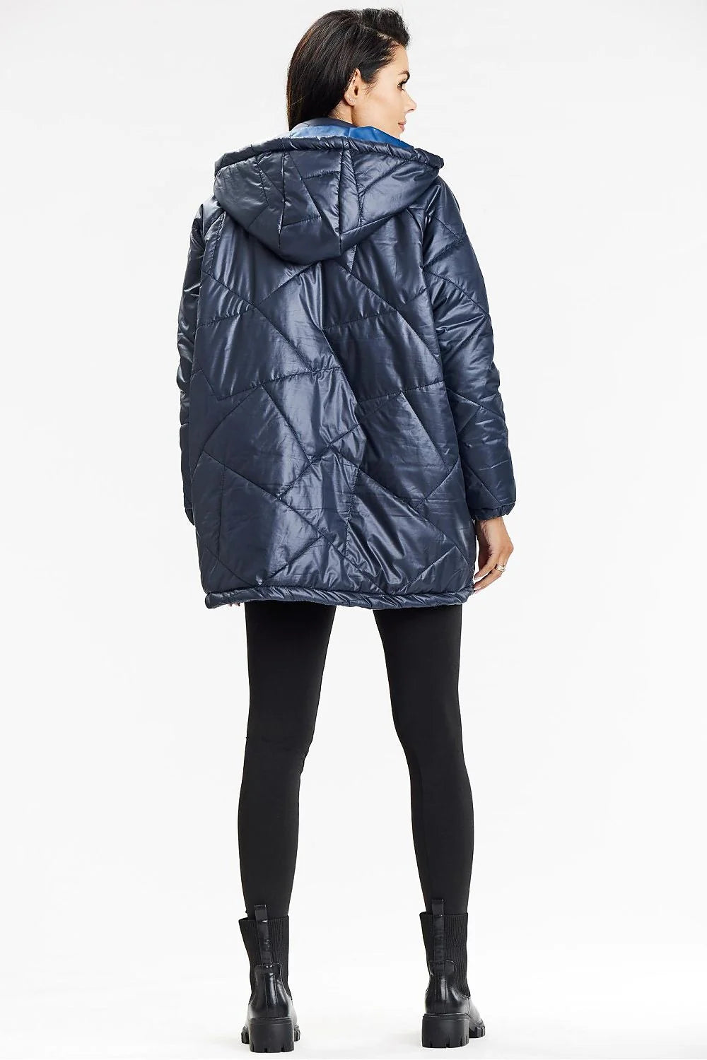 Veste femme matelassée bleu nuit capuche longues manches polyester style moderne fonctionnel