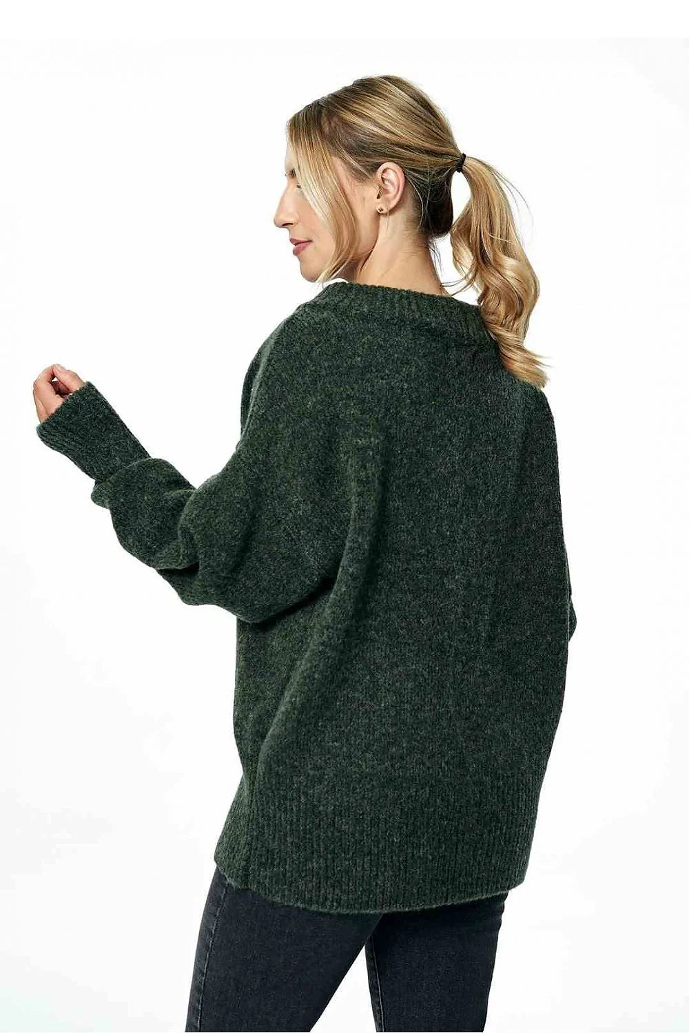 Pull ample pour femme en laine acrylique et polyester, rose pastel, manches longues côtelées, col rond, style classique, doux et confortable