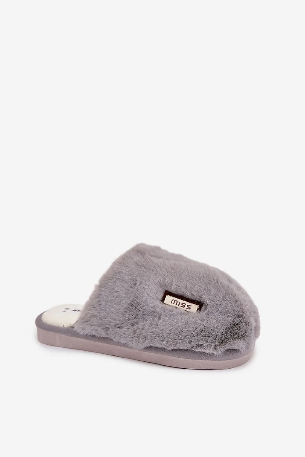 chaussons femme fourrure fausse grise mule moelleuse pelucheuse doublure écrue semelle souple caoutchouc antiderapante cocooning chaud confortable miss