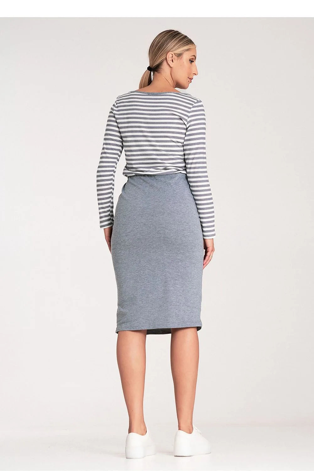 Robe de jour rayée marine femme manches longues jersey coton elastane taille élastique buste ajustable