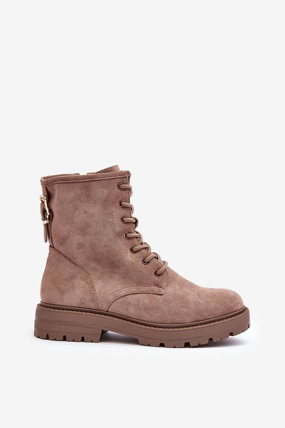 bottines montantes femme daim suédé écologique taupe lacets zippée œillets bout rond semelle crantée antidérapante talon compensé plateforme contrefort renforcé