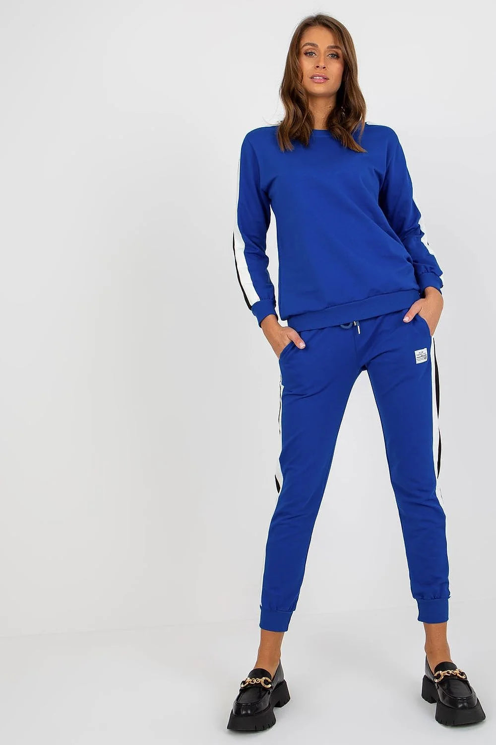 Ensemble de survêtement féminin sportswear bleu vif manches longues pantalon joggers elasthanne coton femmes