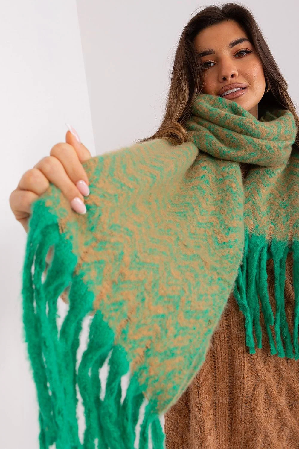 Écharpe AT longue motif chevron automne hiver laine acrylique femmes franges longues style moderne cosy