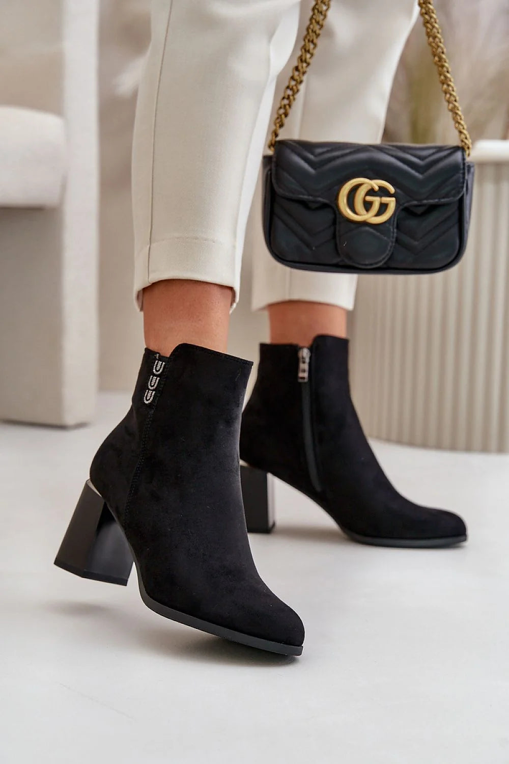Bottes pour femmes en suédine douce talon carré fermeture à glissière fourrure synthétique automne-hiver élégance confort