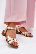 Sandales à talons Step in style sandales femmes cuir naturel talon bas style moderne ouvert orteils lanières entrecroisées ajustables boucle dorée confort été