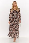 Robe de jour Makadamia longue manches longues motifs floraux baroques tons chauds taille ajustable femme