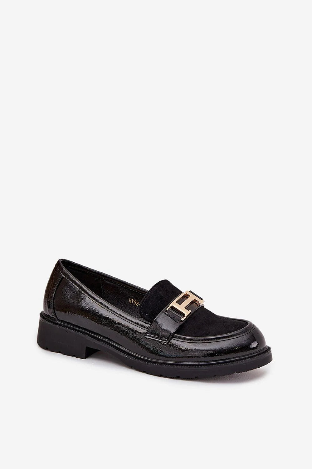 mocassins femmes SBarski simili cuir verni empeigne suède noir bride boucle dorée bout arrondi semelle plate épaisse intérieure plantaire souple