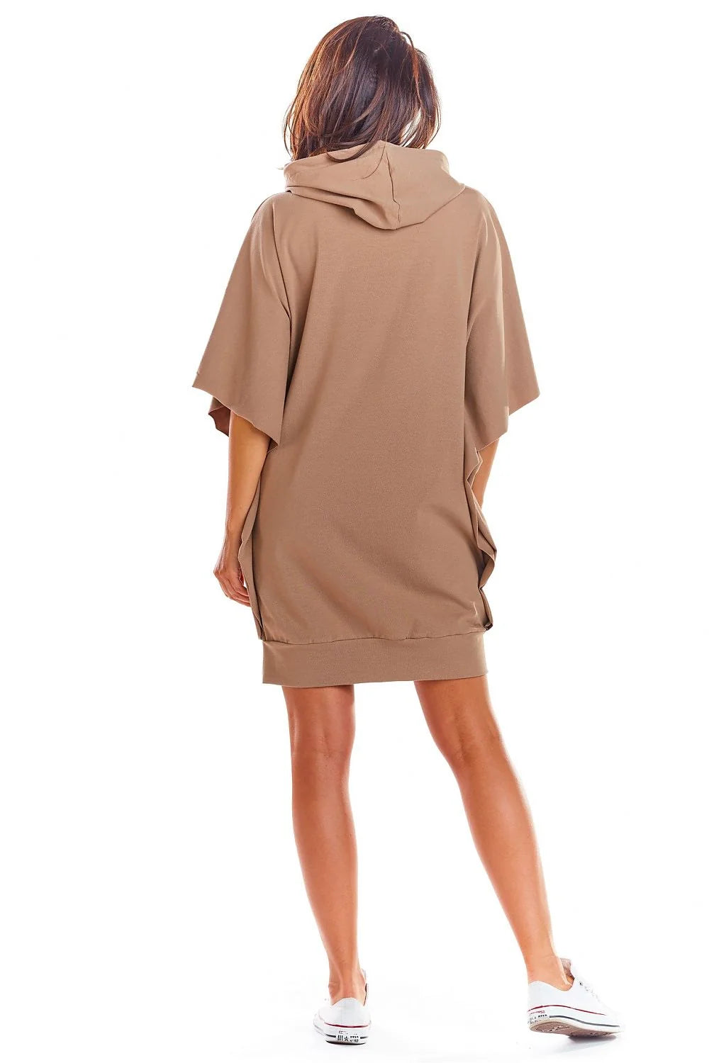 robe jour femme ample oversize capuche cordon poches kangourou manches courtes mi cuisse coton lycra blanc