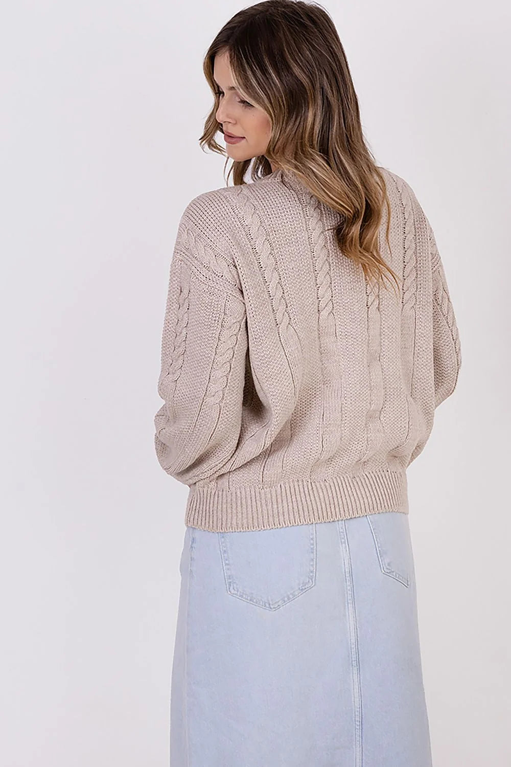 Pull maille design torsadé laine acrylique femme mode hivernale coupe décontractée manches longues beige
