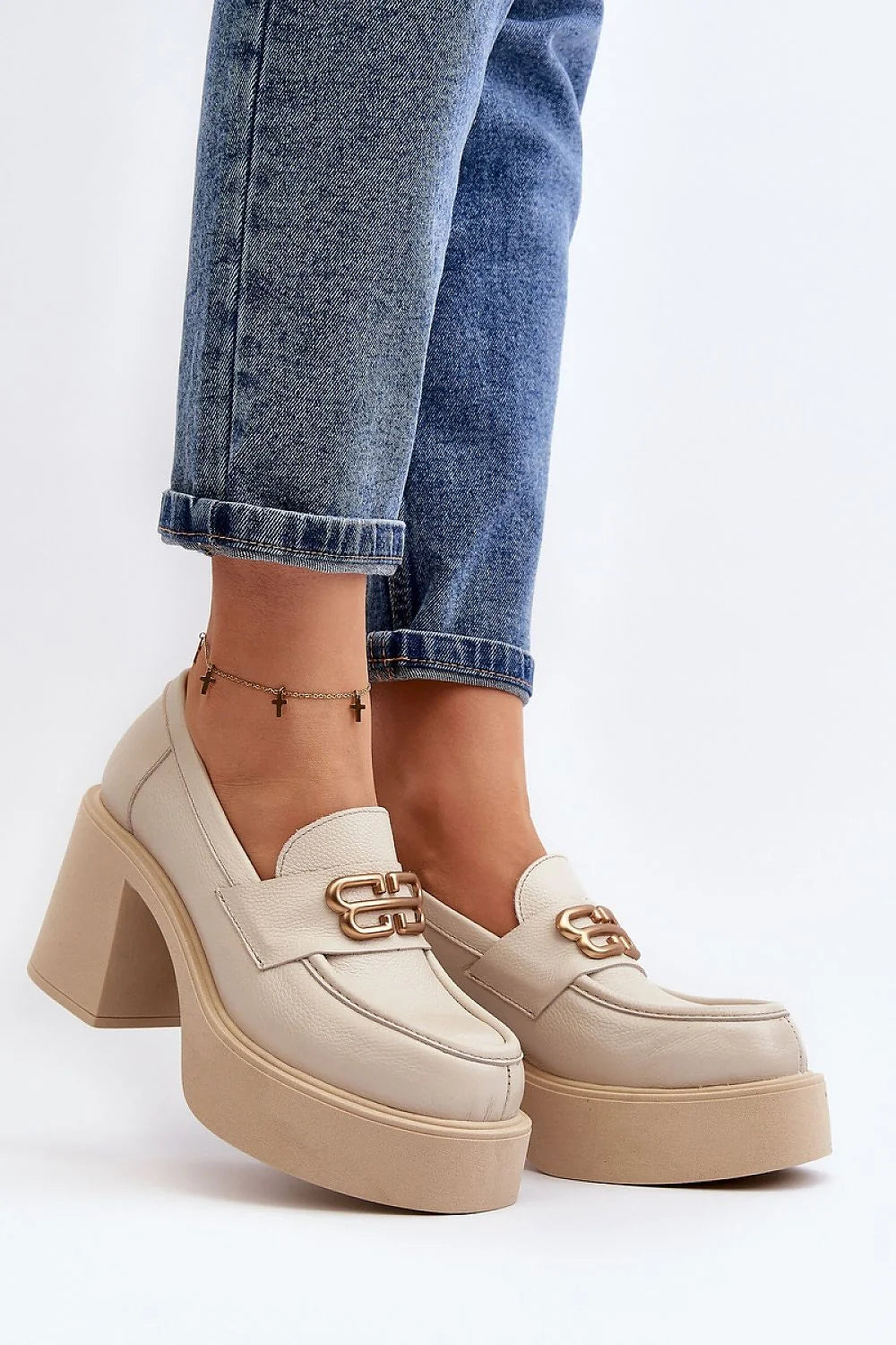 Chaussures basses à talons Step in style mocassins plateforme cuir synthétique beige clair femmes talon 9 cm confortable