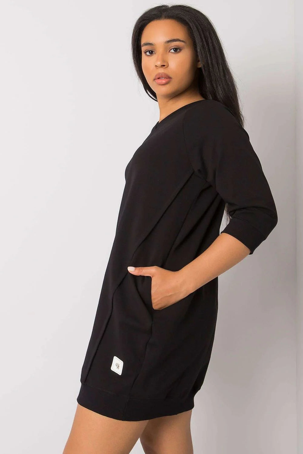 robe chemise grande taille oversize fuchsia coton élasthanne molleton manches trois quarts col V poches latérales coupe droite courte