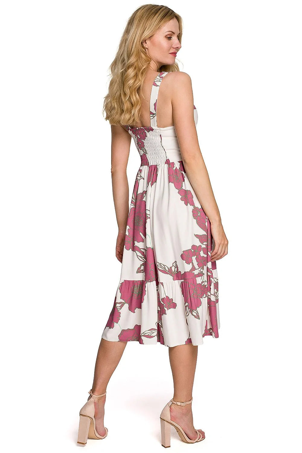 Robe midi en viscose sans manches féminine élégante avec imprimé floral pour l'été décontracté