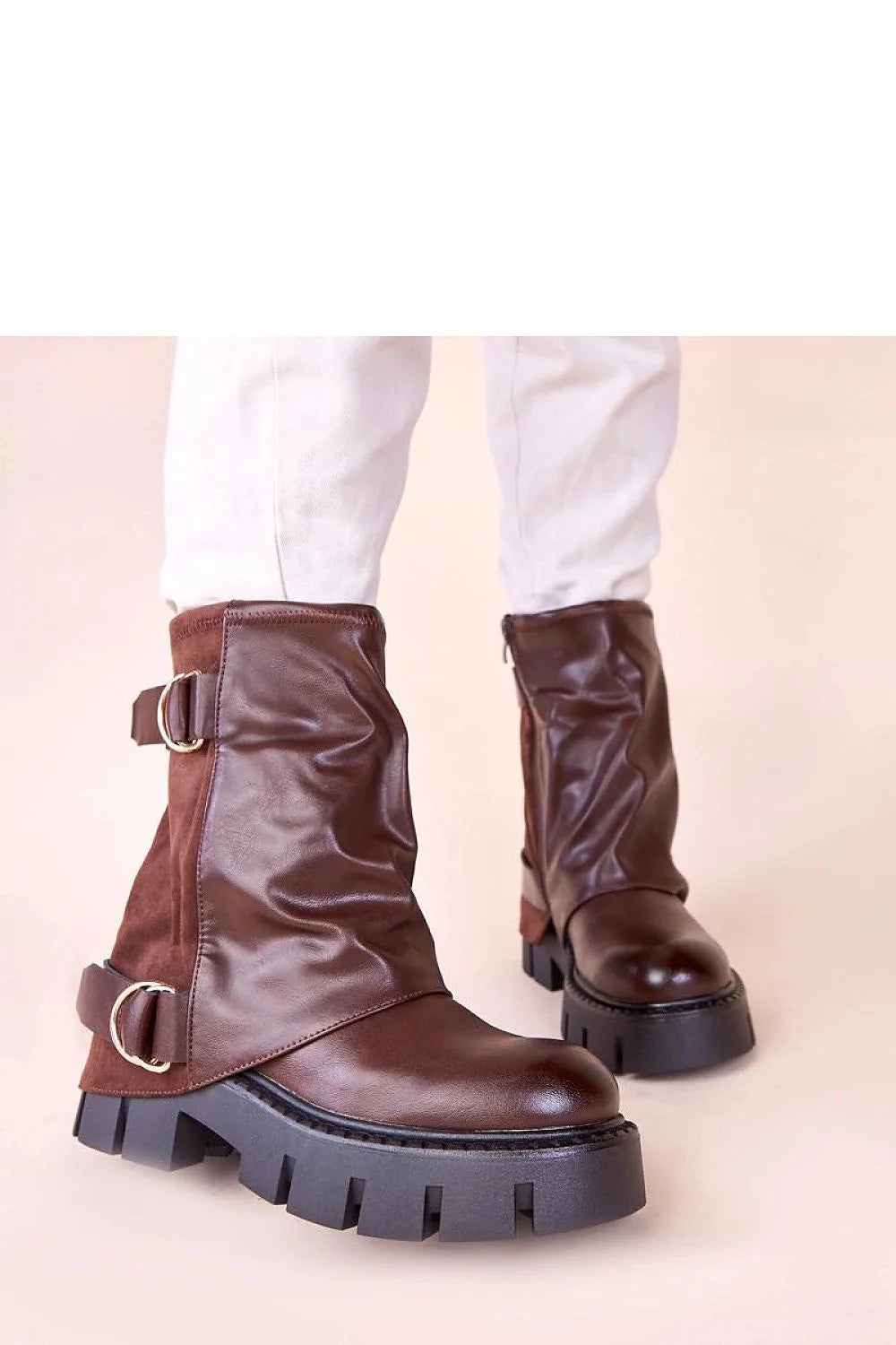 bottines marron plateforme plates Cenda Gemre cuir synthétique confort durable col roulé stabilité marche polyvalentes élégantes modernes mode