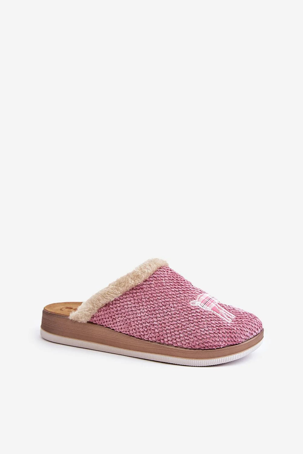 pantoufles mules femme rose mauve broderie cerf carreaux maille fourrure crème moelleuse semelle épaisse antidérapante cosy hivernal intérieur confortable