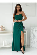 Robe longue élégante soirée vert émeraude ajustée bretelles spaghetti fente longue Polyester 35 % Élasthanne 5 % Coton 60 % femme