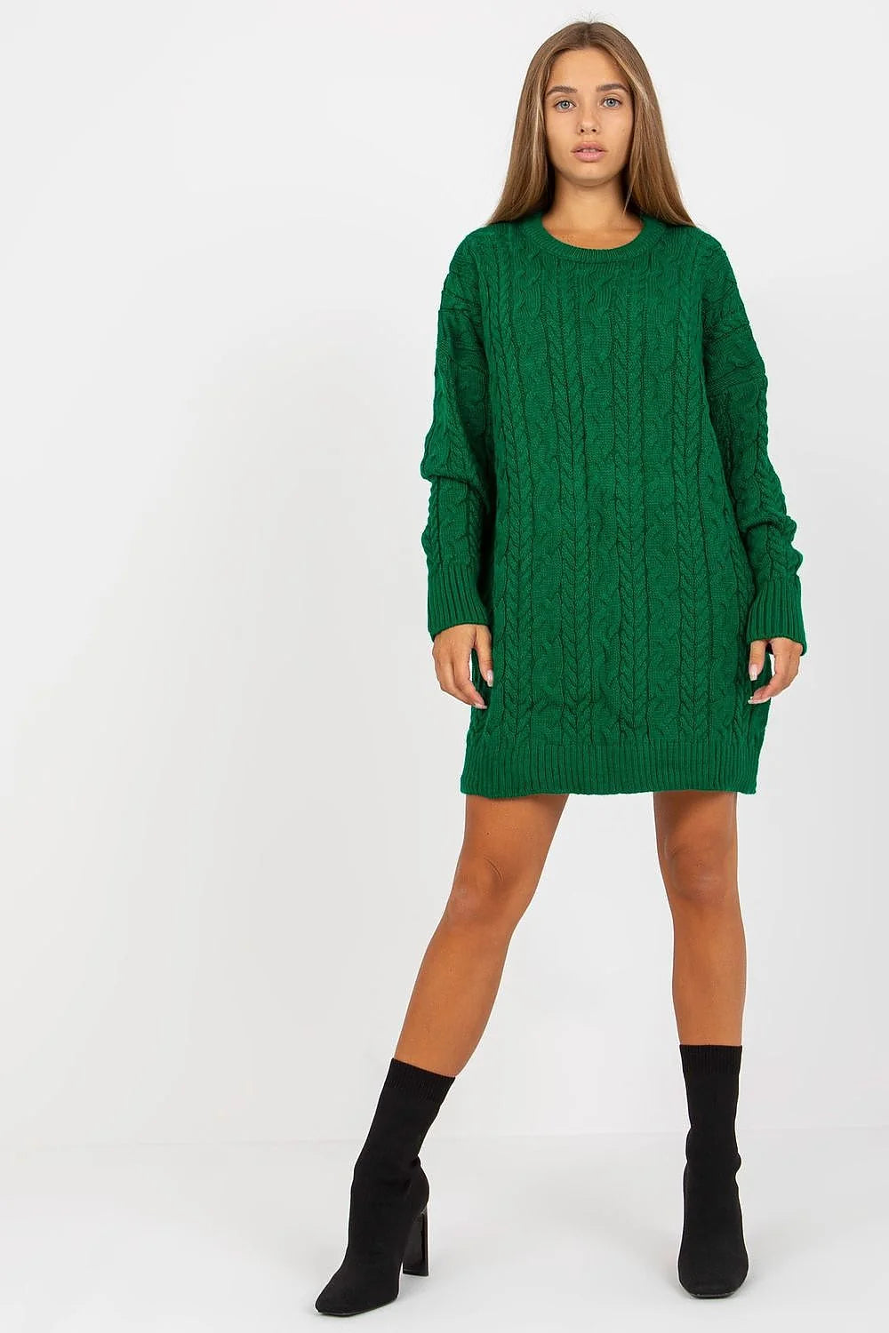 Robe-pull moderne design casual style décontracté robe-pull longue manches longues matière épaisse couleur verte fit ample universel