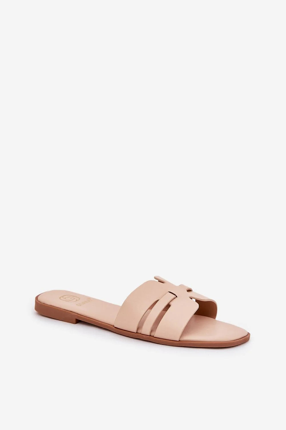 Sandales féminines à enfiler cuir beige design minimaliste hauteur talon 1 cm style décontracté chic été robe jupe matière confortable tailles disponibles