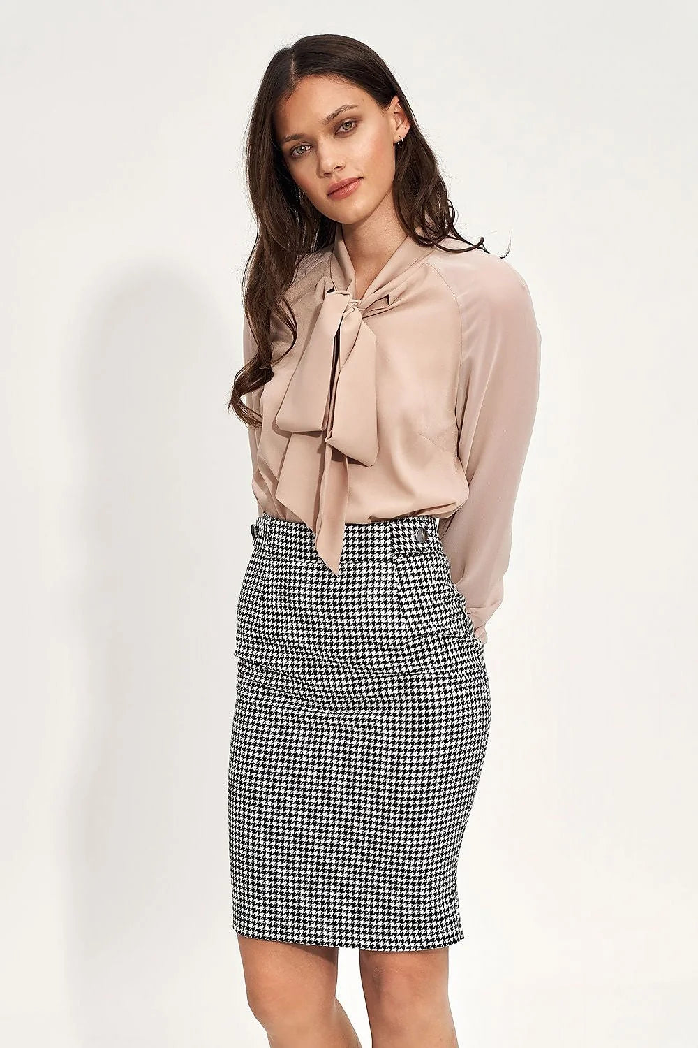 Jupe crayon Nife taille haute motif pied-de-poule robe de bureau pour femme coupe ajustée matériau confortable et élégant