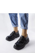 chaussures basses femmes cuir écologique noir semelle épaisse crantée antidérapante derby bout rond double brides réglables boucles doublure rembourrée confortable