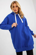 sweatshirt long femme oversize capuche bleu électrique molleton doublure isolante coton polyester manches raglan cordon blanc poches latérales