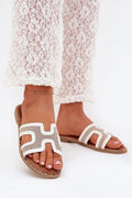 Sandales femmes design estival mules bout ouvert lanières larges simili cuir blanc beige Talon plat semelle intérieure douce occasion été