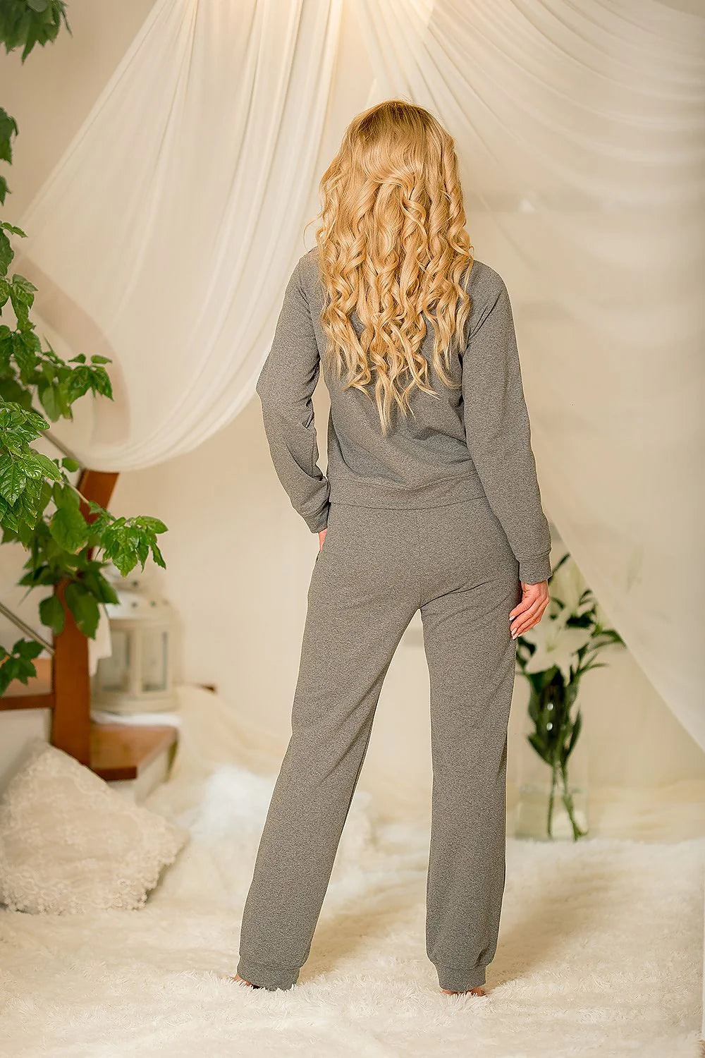 Ensemble de détente pour femme ample confortable en maille douce coton polyester poches latérales élastique taille ajustable