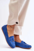 Moccasins pour femmes style classique moderne avec détails décoratifs en cuir suédé bleu vif