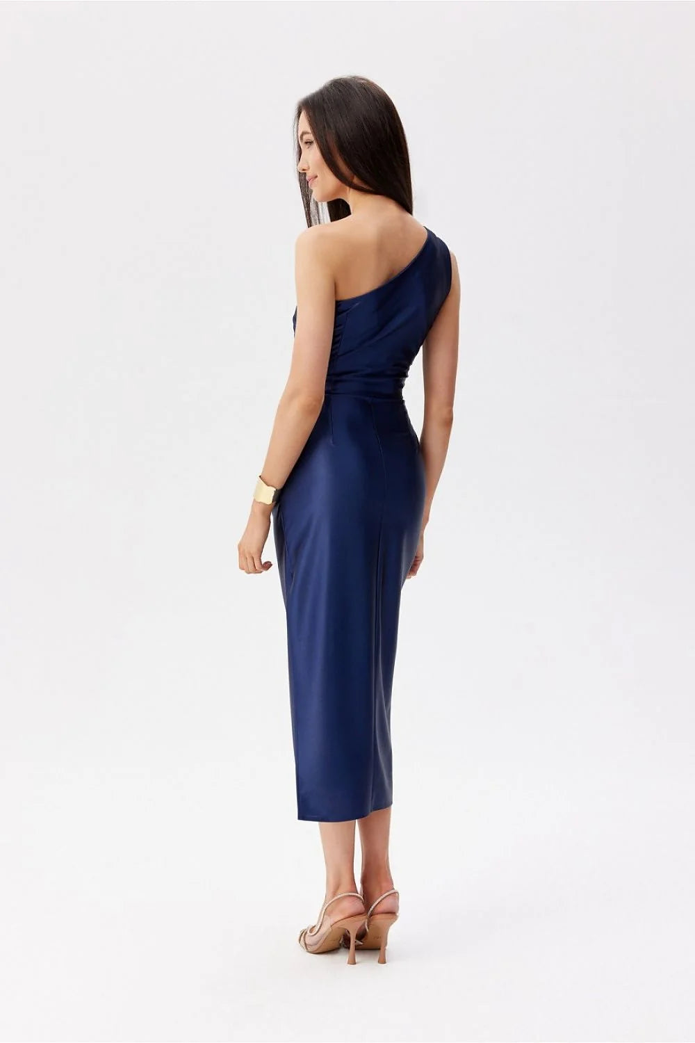 Robe de soirée Roco Fashion asymétrique épaule nue satin longueur mi-mollet occasions formelles femme élégante