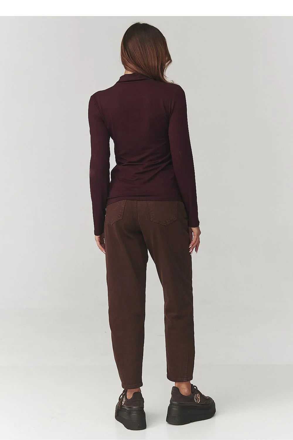 chemisier femme col montant manches longues coupe slim taille unique viscose élasthanne doux stretch italien basique polyvalent
