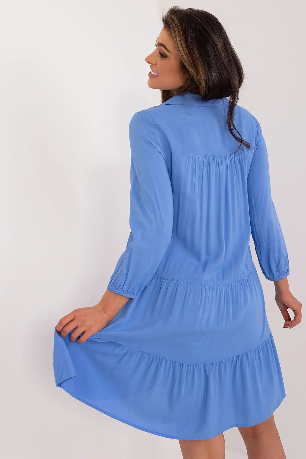Robe de jour Sublevel été décontractée longue manches longues col classique bleu clair viscose coupe trapèze finitions soignées sans fermeture éclair femme