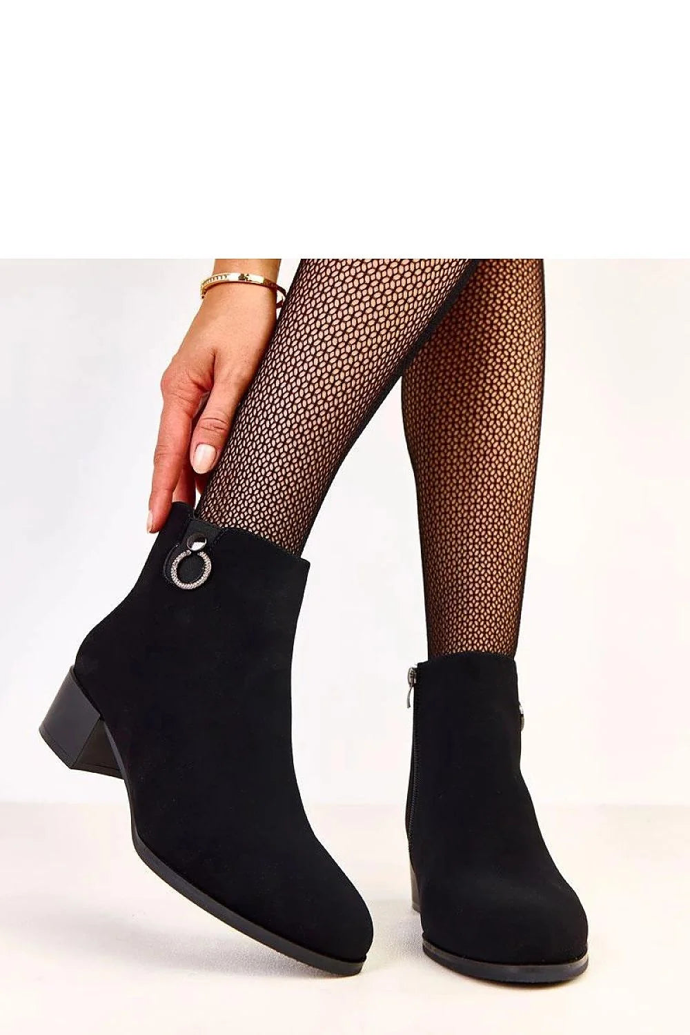 bottines femme suédine noir cheville bout arrondi talon 5 cm carré fermeture éclair bijou strass semelle antidérapante chaude confortable